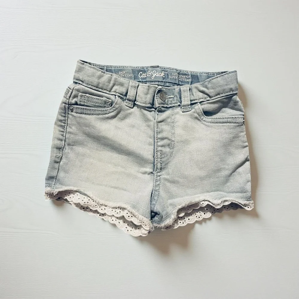 Striped Embroidered Shirt Denim & Gingham Shorts spring bundle Set Toddler Girl